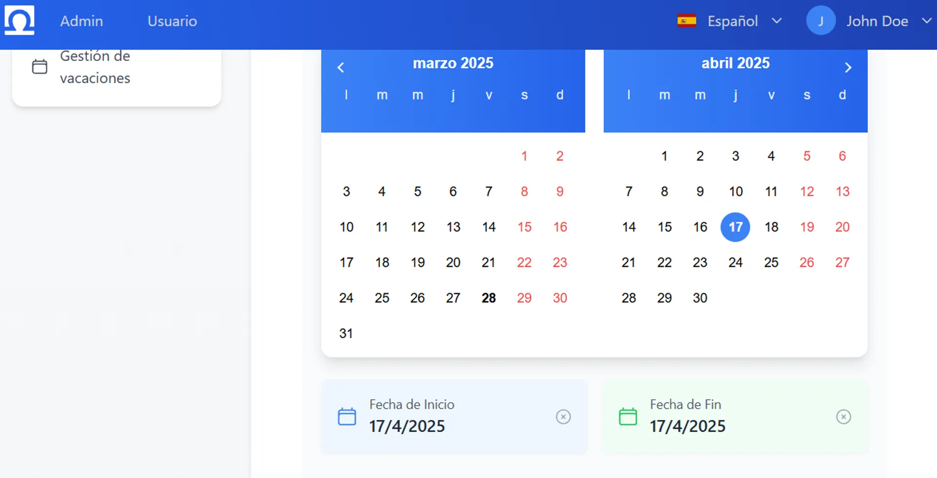 Gestión de festivos