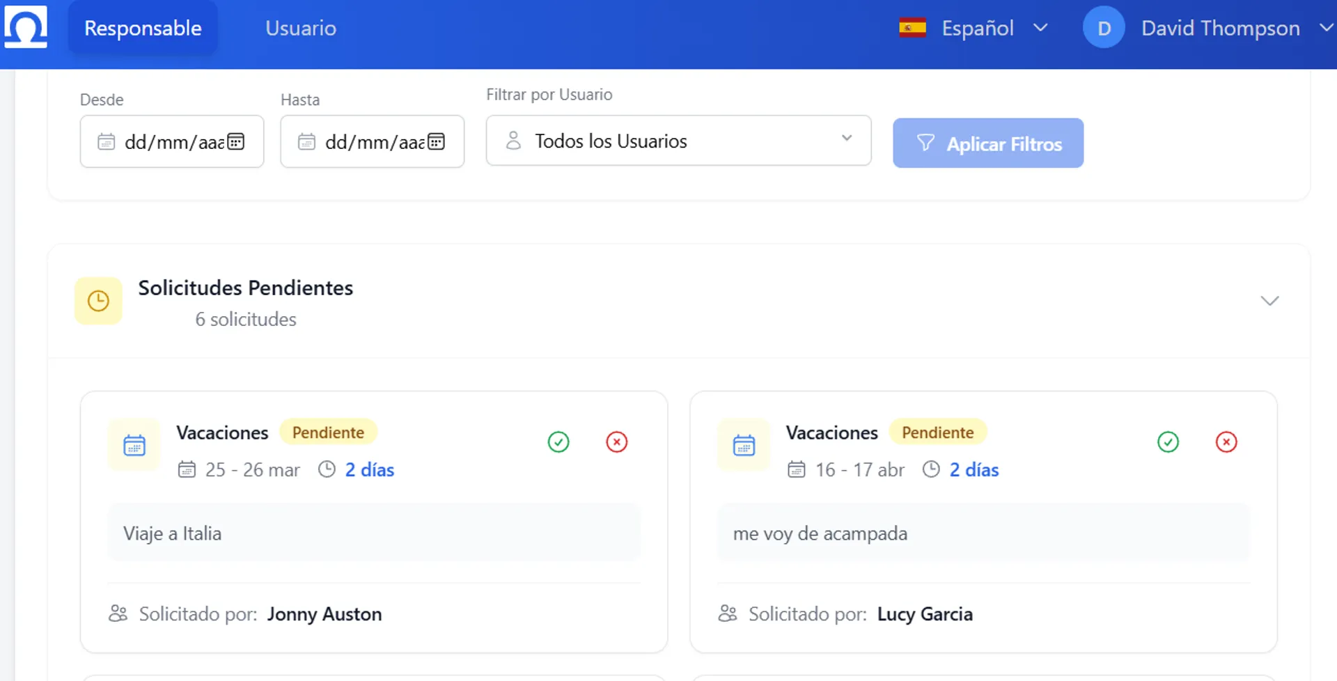 Gestión de vacaciones